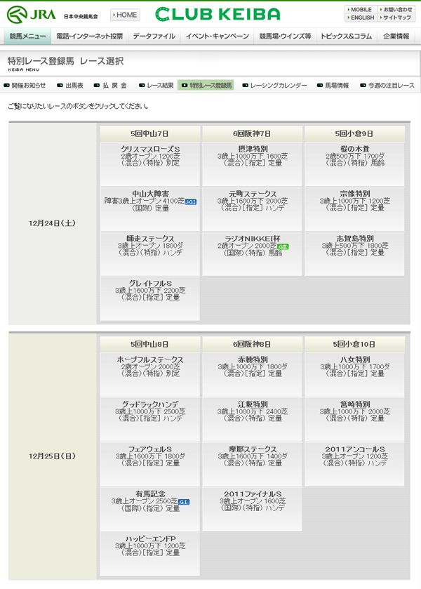 特別レース一覧